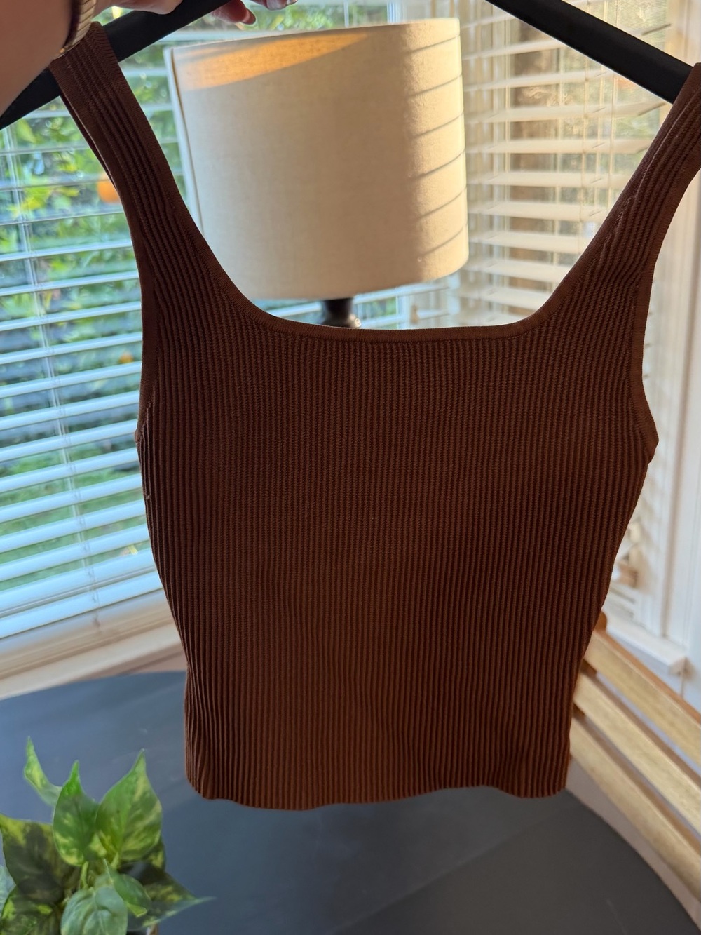 Babaton Ribbed Square-Neck Tank Top - Chocolate Brown